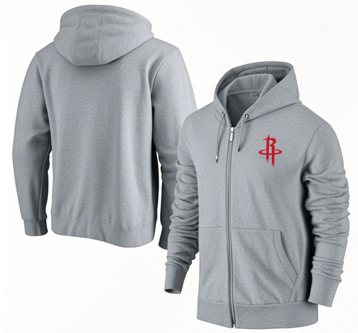 Men Houston Rockets Grey Zipper hoodie 2025 NBA Jersey style 1->houston rockets->NBA Jersey